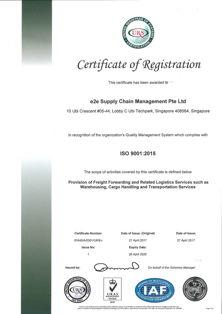ISO 9001:2015 certificate issued by United Kingdom Accreditation Service